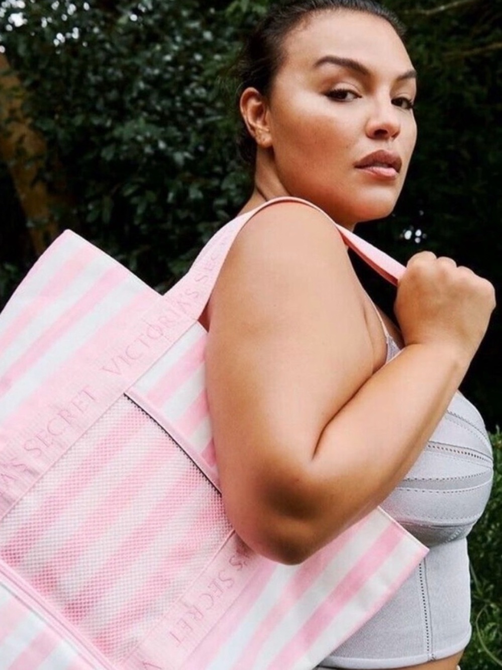 Victoria's Secret Pink & White Striped Tote with cold storage separate bottom.